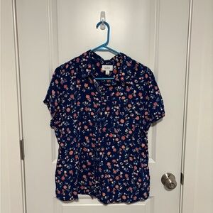 Croft & Barrow Floral Blue Button Up Short Sleeve